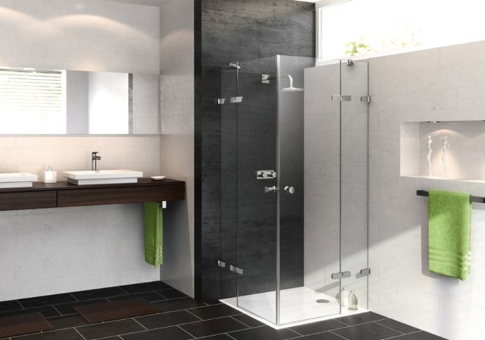 Drzwi skrzydłowe ze stałymi segmentami HUPPE Enjoy elegance 900 x 2000 mm srebrne matowe szkło hartowane przezroczyste bez powłoki | 4T3302087321