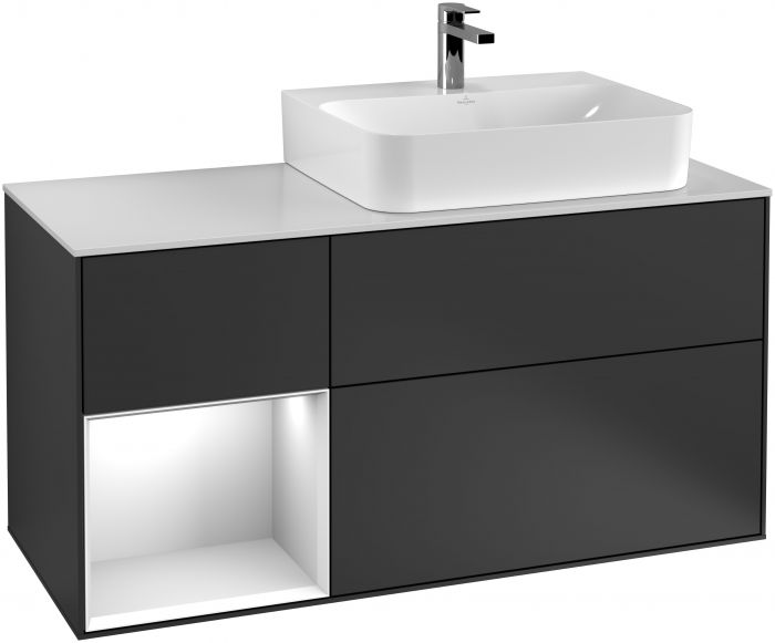 Szafka podumywalkowa wisząca 1200 x 501 x 603 mm black matt lacquer 3 szuflady z powierzchnią niepoślizgową z otwartą półką VILLEROY & BOCH Finion | G141HBPD