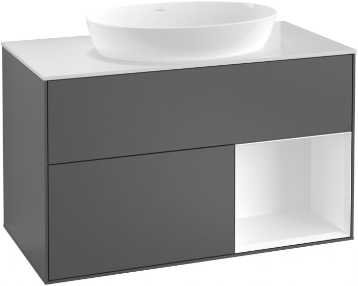Szafka podumywalkowa wisząca 1000 x 501 x 603 mm glossy white lacquer 2 szuflady z powierzchnią antypoślizgową z otwartą półką VILLEROY & BOCH Finion z zestawem akcesoriów Finion  | FA22HFGF