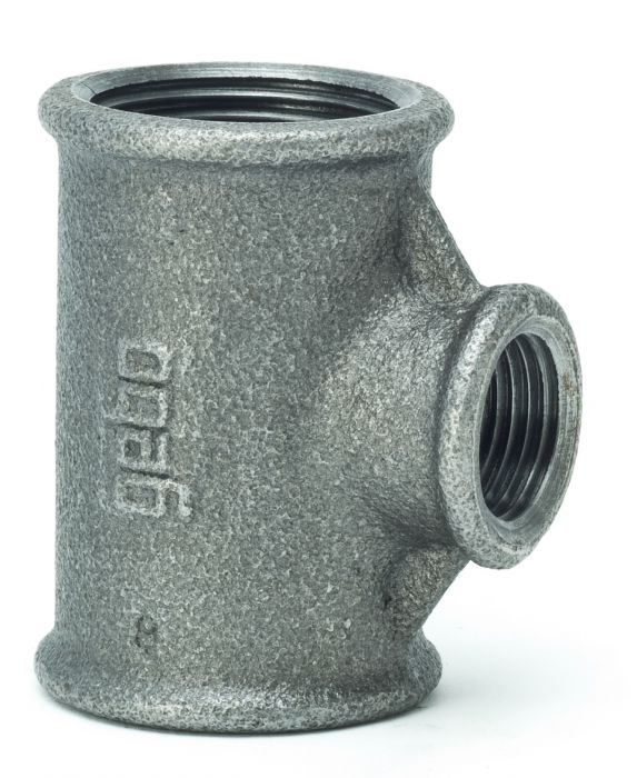 Trójnik gwintowany 90° redukcyjny żeliwny czarny GW 3/4" x 3/8" x 3/4"