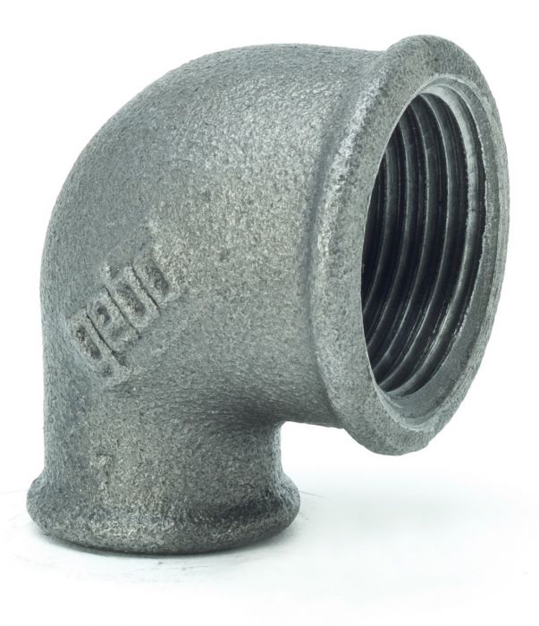 Kolano gwintowane 90° redukcyjne żeliwne czarne GW 1 1/2" x 1/2"