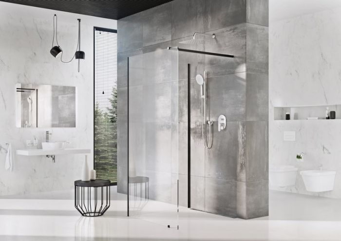 Ścianka wolnostojąca RAVAK Walk-in Corner 1200 x 2000 mm czarna szkło hartowane transparent | GW1CG7300Z1