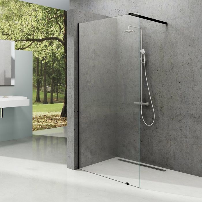 Ścianka stała RAVAK Walk-In Wall 800 x 2000 mm czarne szkło bezpieczne 8 mm transparentne z powłoką AntiCalc | GW9W40300Z1