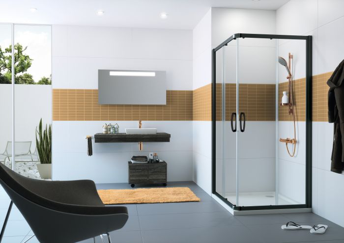 Kabina narożna 4-kątna kwadratowy HUPPE VITALLE GARDA 900 x 2000 mm black edition szkło hartowane przezroczyste z powłoką Anti-Plaque | CU0107123322