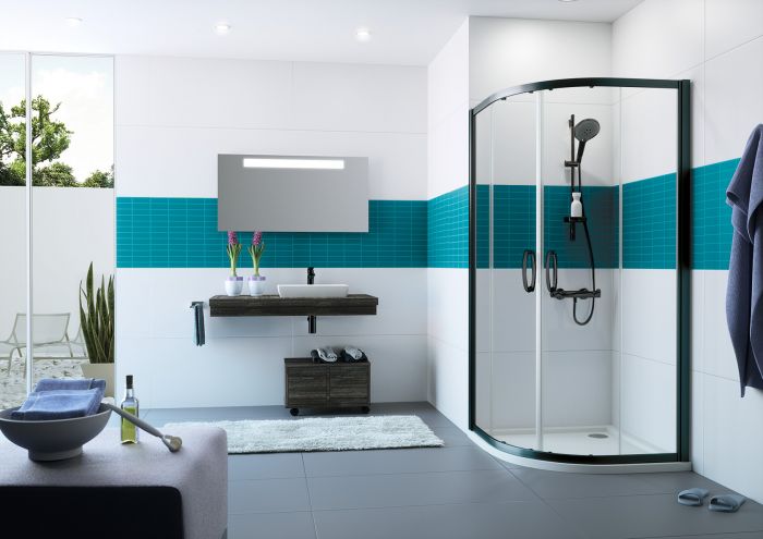 Kabina półokrągły HUPPE VITALLE GARDA R550 900 x 2000 mm black edition szkło hartowane przezroczyste z powłoką Anti-Plaque | CU0619123322
