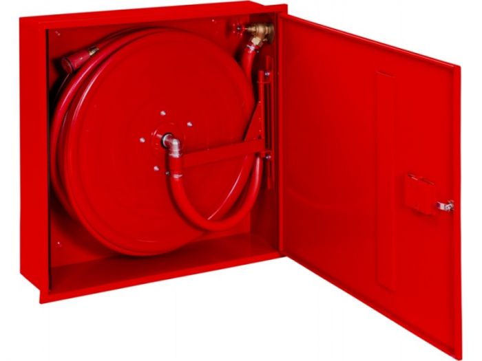 Hydrant DN 25 smukły, wnękowy doprowadzenie boczne uniwersalne zamek patent wąż 20 m 740 x 750 x 180 mm RAL 9016 biały