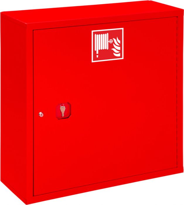 Hydrant wewnętrzny DN 33 zawieszany bez miejsca na gaśnicę, doprowadzenie boczne uniwersalne zamek patent wąż 30 m 780 x 800 x 280 mm RAL 3000 czerwony