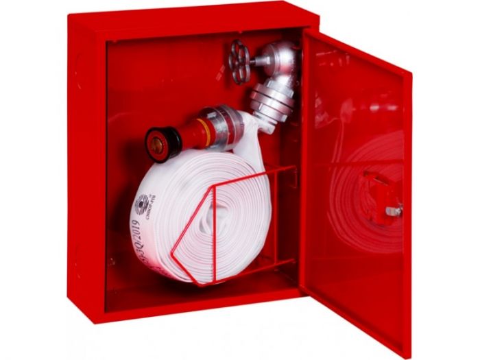 Hydrant DN 52 zawieszany doprowadzenie boczne uniwersalne wąż w koszu, zamek patent wąż 15 m 480 x 600 x 180 mm RAL 9016 biały
