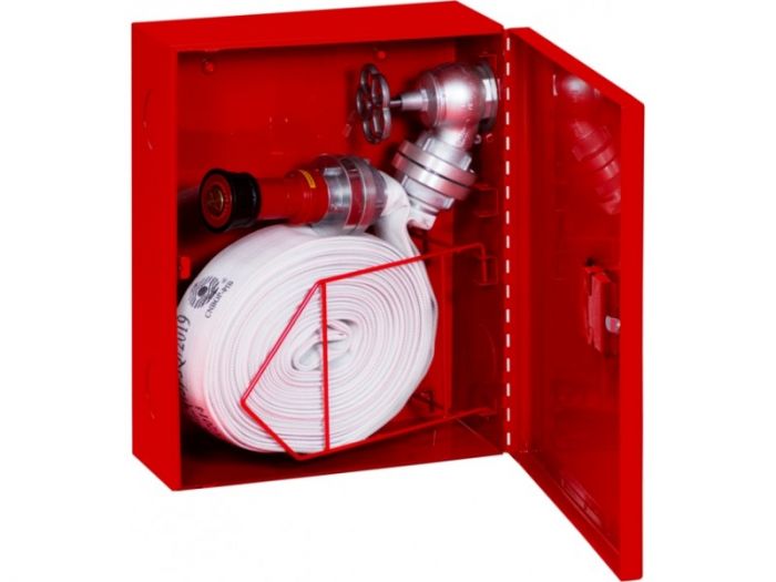 Hydrant DN 52 ECO głęboki zawieszany doprowadzenie boczne uniwersalne wąż w koszu, zamek patent wąż 20 m 400 x 520 x 250 mm RAL 3000 czerwony
