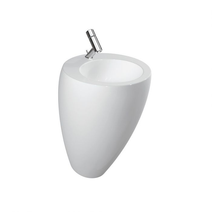 Umywalka ceramiczna ROCA IL BAGNO ALESSI ONE przyścienna monolityczna z postumentem bez otworu 520 x 530 mm biała z powłoką LCC z zestawem montażowym  | H8119714001091
