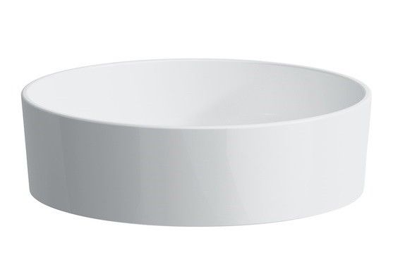 KARTELL BY LAUFEN umywalka SaphirKeramik nablatowa okrągły bez otworu bez przelewu 420 x 420 x 120 mm biała z zestawem montażowym, szablonem wycięcia w blacie, ceramiczna osłona odpływu