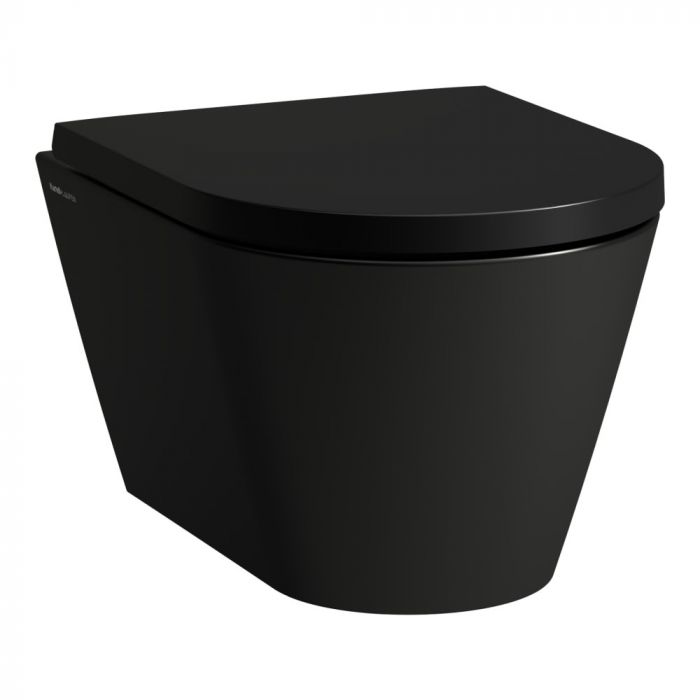 Miska WC ceramiczna wisząca LAUFEN KARTELL Compacto krótka, Rimless 37 x 49 cm czarna wysoki połysk  | H8203330200001