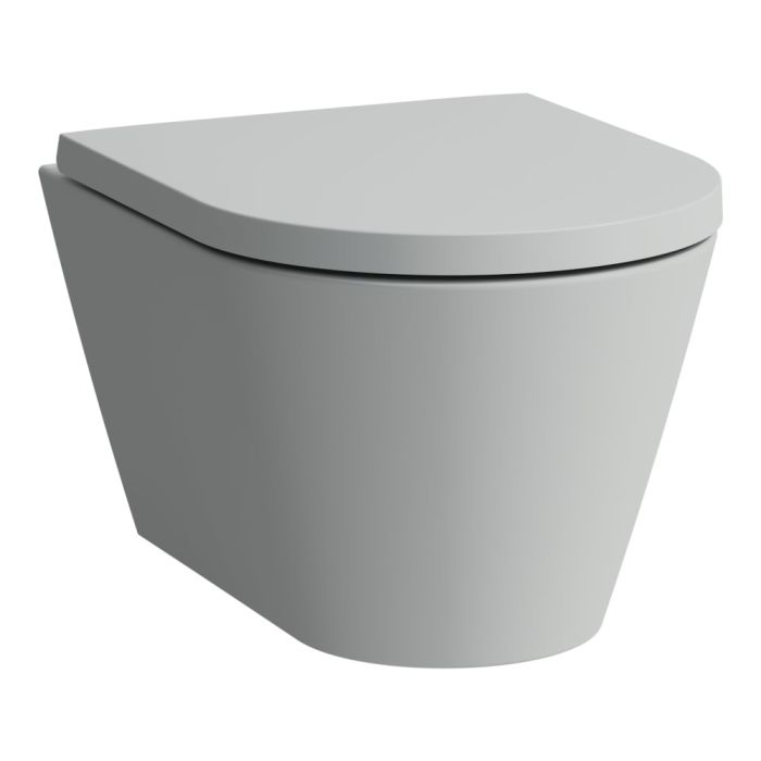 Miska WC ceramiczna wisząca LAUFEN KARTELL Rimless krótka Compacto 37 x 49 cm szara matowa  | H8203337590001