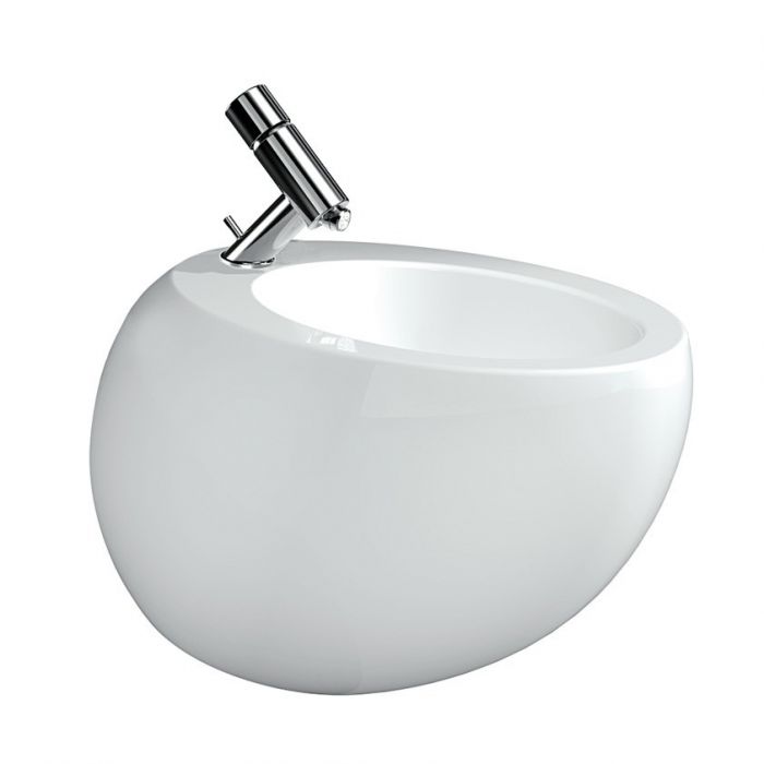 Bidet ceramiczny z powłoką LCC ROCA IL BAGNO ALESSI ONE podwieszany z ukrytym systemem przelewowym i montażowym do śrub M12, ceramiczna osłona odpływu 39 x 58.5 cm biały | H8309714003041