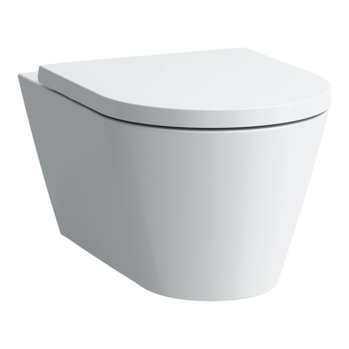Miska WC ceramiczna wisząca LAUFEN KARTELL krótka, Rimless 37 x 54.5 cm biała z deską wolnoopadającą i podkładką akustyczną  | H8663300000001