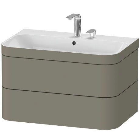 Szafka podumywalkowa 775 x 490 x 468 mm kamiennoszary satynowy mat (lakier) z 2 szufladami DURAVIT Happy D.2 Plus w komplecie: umywalka meblowa Happy D.2 z przelewem i półką na baterię, zawór Push-Open z ceramicznym korkiem, syfon oszczędzający miejsce |