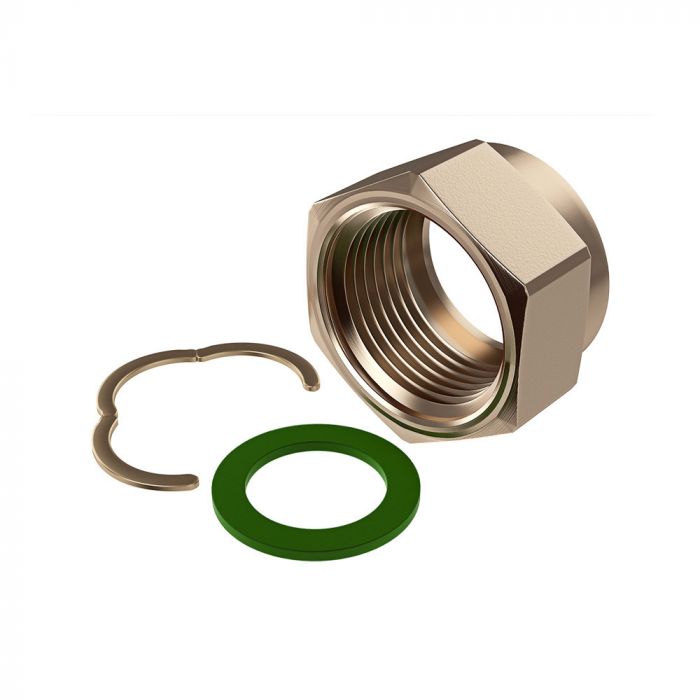 Zestaw przyłączeniowy zawiera: 4x nakrętka, 4x uszczelka, 4x pierścień zabezpieczający 25 mm HEATPEX N 20-25 | 11002002500T