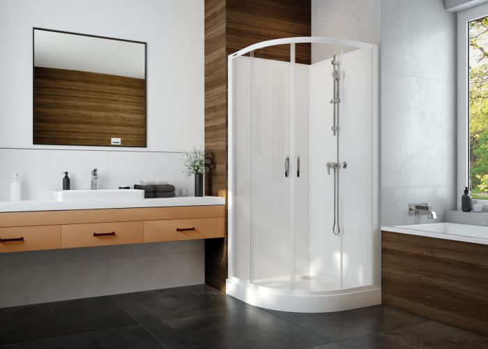 Kabina czterościenna półokrągły SANPLAST Basic Complete KCKP4/BASIC-90-S+BPza 900 x 2020 mm biała EW szkło hartowane Sitodruk W18 bez powłoki | 6024600930012B0