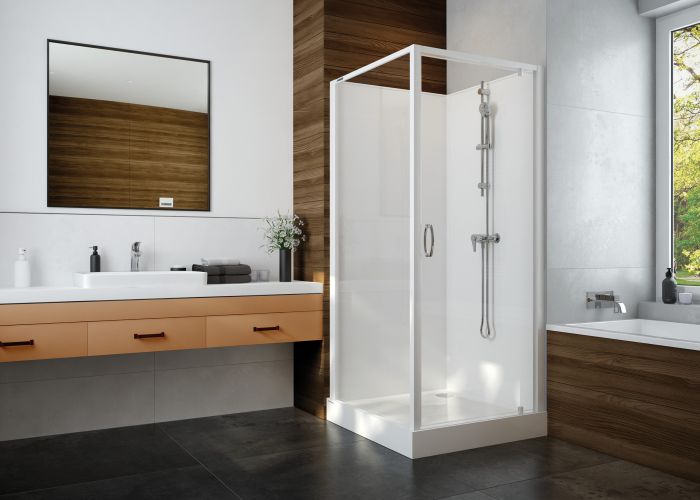 Kabina czterościenna kwadratowy SANPLAST Basic Complete KCDJ/BASIC-90-S+Bza 900 x 2020 mm biała EW szkło hartowane transparentne W0 bez powłoki | 6024600230014B0