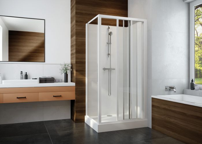 Kabina czterościenna prostokątny SANPLAST Basic Complete KCDTr/BASIC-80x100-S+Bza 800 x 2020 mm biała EW szkło hartowane transparentne W0 bez powłoki | 6024600820014B0