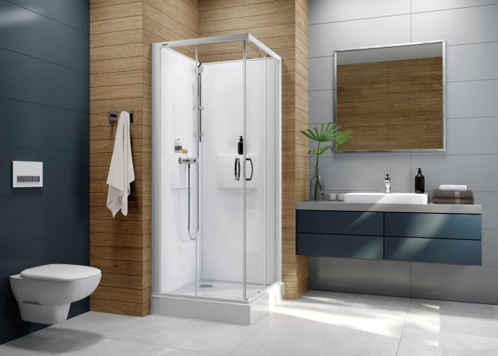Kabina czterościenna prostokątny SANPLAST Basic Complete KCKN/BASIC-80x120-SHP+Bza 800 x 2020 mm biała EW szkło hartowane transparentne W0 bez powłoki | 6024600140014H0