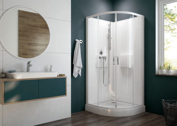 Kabina czterościenna półokrągły SANPLAST Basic Complete KCKP4/BASIC-80-SHP+BPza 800 x 2020 mm biała EW szkło hartowane Sitodruk W18 bez powłoki | 6024600920012H0