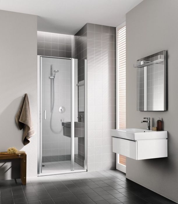 Drzwi wahadłowe 1-skrzydłowe z polem stałym KERMI ŁAZIENKI Cada XS 1GL 1200 x 2000 mm białe szkło hartowane ESG przezroczyste z powłoką KermiCLEAN | CK1GL120202PK