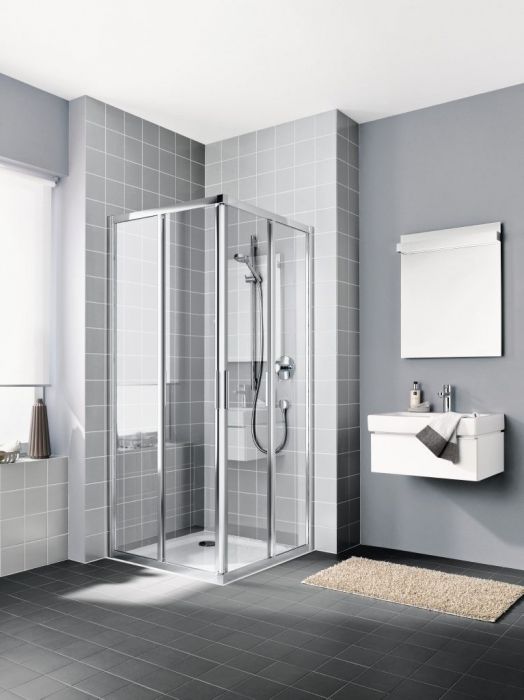 Kabina narożna 2-częściowa KERMI ŁAZIENKI Cada XS E2L strona lewa 1100 x 2000 mm srebro wysoki połysk szkło hartowane ESG przezroczyste z powłoką CadaClean | CKE2L11020VVK
