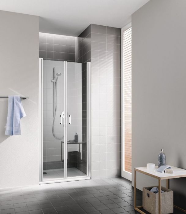 Drzwi wahadłowe KERMI ŁAZIENKI Cada XS PTD 950 x 2000 mm białe szkło hartowane ESG przezroczyste z powłoką KermiCLEAN | CKPTD095202PK