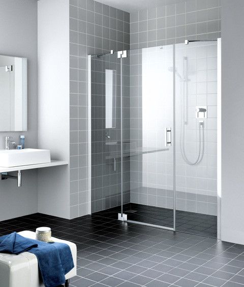 Drzwi wahadłowe 1-skrzydłowe z polami stałymi KERMI ŁAZIENKI Filia XP 1GL 1560 - 1610 x 2000 mm srebro wysoki połysk szkło hartowane ESG przezroczyste z powłoką KermiCLEAN | FX1GL16020VPK