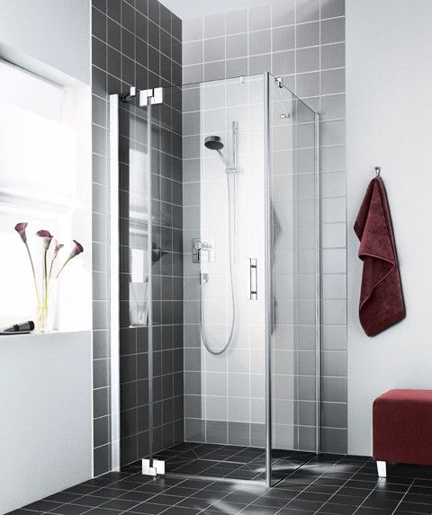 Drzwi wahadłowe 1-skrzydłowe z polem stałym KERMI ŁAZIENKI Filia XP 1WL 1385 - 1410 x 2000 mm srebro wysoki połysk szkło hartowane ESG przezroczyste z powłoką KermiCLEAN | FX1WL14320VPK