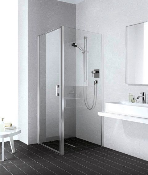 Ściana boczna KERMI ŁAZIENKI Liga TWD 785 - 810 x 2000 mm srebro matowe szkło hartowane ESG przezroczyste z powłoką KermiCLEAN  | LITWD083201PK