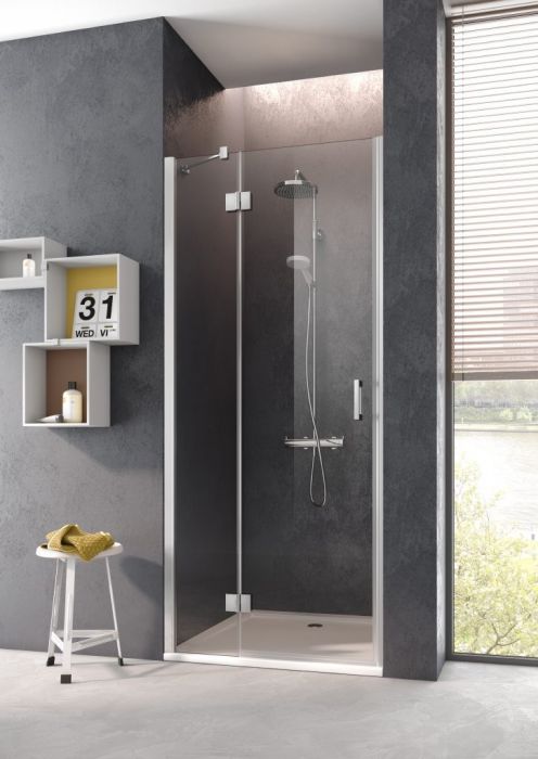 Drzwi otwierane z polem stałym KERMI ŁAZIENKI Osia OS SFR strona prawa 750 x 2000 mm srebro wysoki połysk szkło hartowane ESG przezroczyste z powłoką OSIAclean | OSSFR07520VPK