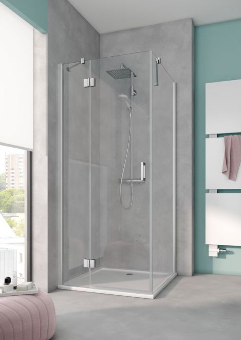 Drzwi z polem stałym KERMI ŁAZIENKI Osia OS STL strona lewa 1000 x 2000 mm srebro wysoki połysk szkło hartowane ESG przezroczyste z powłoką OSIAclean | OSSTL10020VPK