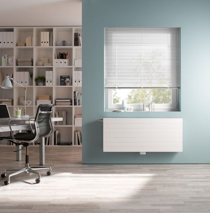 Grzejnik płytowy therm-x2 Line-VM typ 22 811 W 405 x 905 x 102 mm RAL 9016 biały przyłącze dolne 50 mm środkowe, głowica z prawej strony | PLP220400901R1K