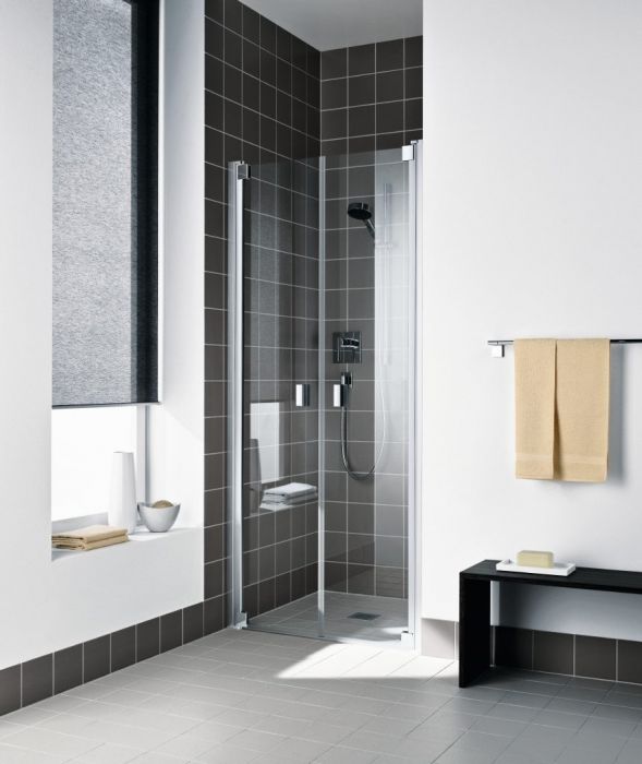 Drzwi wahadłowe KERMI ŁAZIENKI Raya PTD 880 - 930 x 2000 mm srebro wysoki połysk szkło hartowane ESG przezroczyste z powłoką KermiCLEAN | RAPTD09320VPK