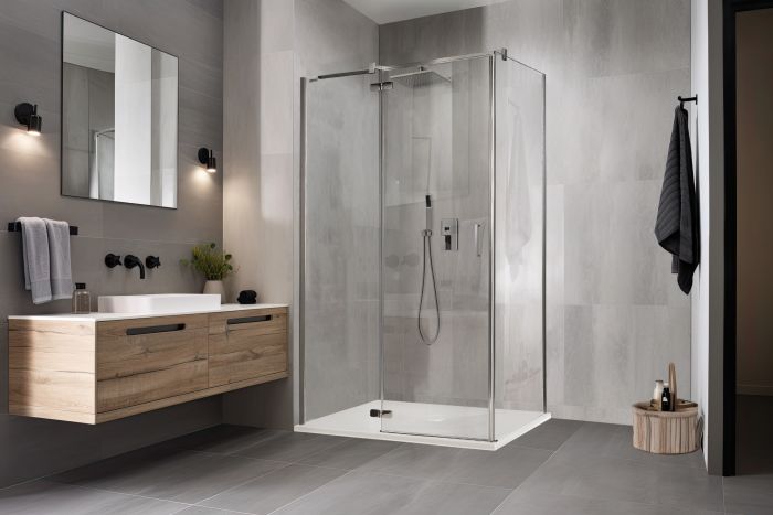 Kabina z drzwiami skrzydłowymi kwadratowy SANPLAST DUO KNDJ2/DUO-90-S 900 x 1950 mm srebrny błyszczący szkło hartowane transparentne W0 z powłoką Glass protect | 602260061042401