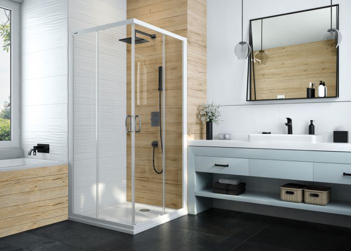 Kabina narożna kwadratowy SANPLAST Basic 1/2 KN/BASIC-90-S 900 x 1900 mm biała EW szkło hartowane transparentne W0 bez powłoki | 600450022001400