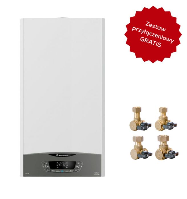 Kocioł gazowy kondensacyjny 2-funkcyjny wiszący 24 kW ARISTON CLAS ONE WIFI 24 z zestawem zaworów kątowych CAZKKDPKWKL | 3302123P