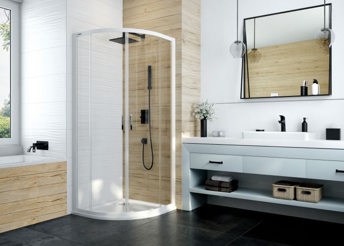 Kabina narożna półokrągły SANPLAST Basic KP4/BASIC-80-S 800 x 1900 mm biała EW szkło hartowane transparentne W0 bez powłoki | 600450025001400