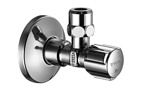 Zawór regulacyjny kątowy z pokrętłem, podwójny zawór antyskażeniowy chrom COMFORT 1/2" x 3/8" GZ x GZ