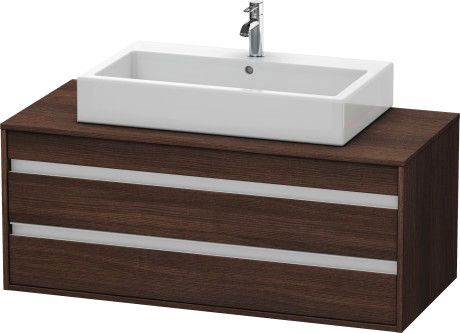 Szafka podumywalkowa wisząca 1200 x 550 x 496 mm ciemny kasztan 2 szuflady, szuflada górna z wycięciem i osłoną na syfon, blat z 1 wycięciem, do 1 umywalki stawianej centralnie DURAVIT Ketho | KT665605353