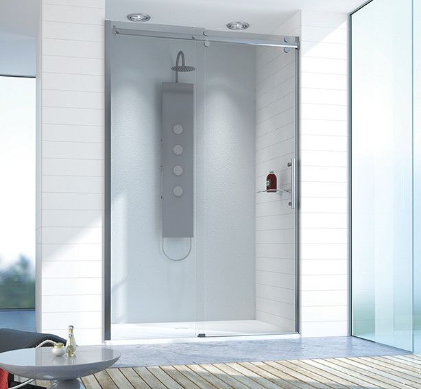 Drzwi przesuwne SANPLAST Altus D2/ALTIIa-180-190 1800-1900 x 2100 mm srebrne błyszczące szkło hartowane Graphit GR z powłoką Glass protect | 600121158142491