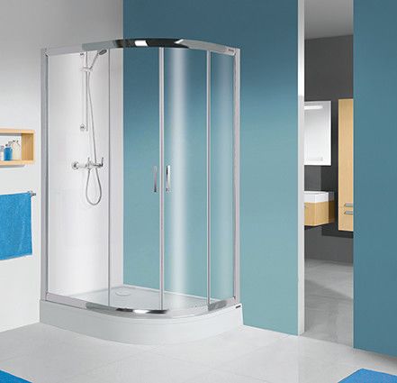 TX kpl-L-KP4/TX5b-80x100 kabina narożna asymetryczny strona lewa 800 x 1000 x 2055 mm srebrny błyszczący szkło hartowane Sitodruk W15 Glass protect