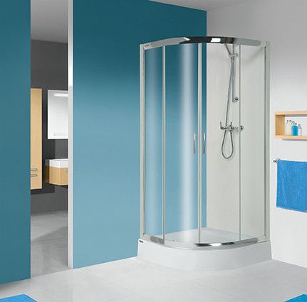 TX KP4/TX5b-90+BPza kabina narożna półokrągły 900 x 900 x 2005 mm srebrny błyszczący szkło hartowane Grey GY Glass protect z brodzikiem, nóżkami i syfonem