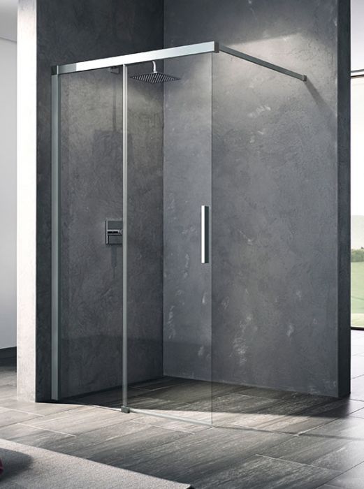 Ściana przesuwna KERMI ŁAZIENKI Walk-In Nica NI J2L strona lewa 1100 x 2000 mm srebro wysoki połysk szkło hartowane ESG przezroczyste z powłoką KermiCLEAN | NIJ2L11020VPK