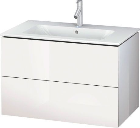 Szafka podumywalkowa wisząca 820 x 481 x 550 mm biała wysoki połysk (lakier) 2 szuflady, szuflada górna z wycięciem i osłoną na syfon DURAVIT L-Cube | LC624108585