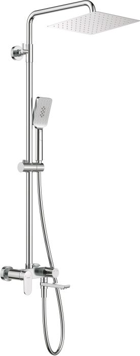 Deszczownica DEANTE ALPINIA mosiądz/ plastik chromowany głowica 250 x 250 mm chrom z baterią z ruchomą wylewką, drążkiem 1232-1600mm, słuchawką 3-funkcyjną i wężem 1500mm | NAC01AM