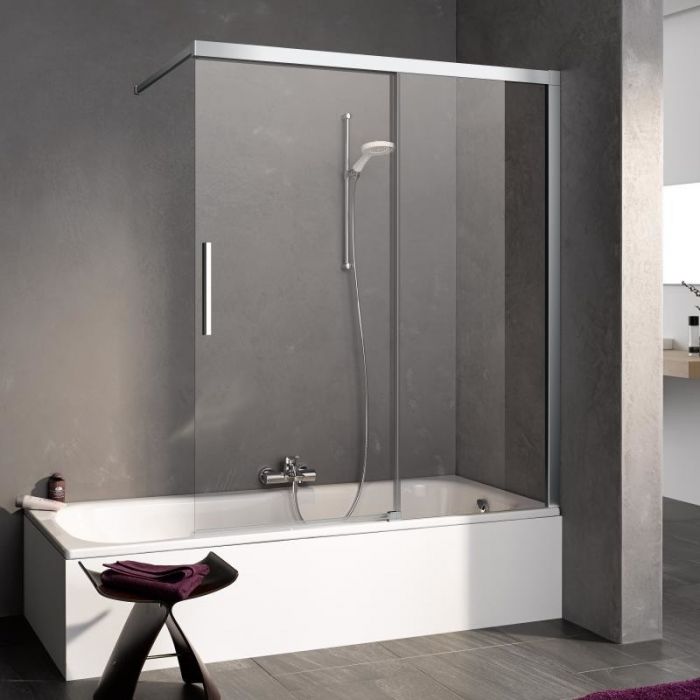 Parawan przesuwny 2-częściowy z polem stałym KERMI ŁAZIENKI Nica NI H2L strona lewa 1200 x 1500 mm srebro wysoki połysk szkło hartowane ESG przezroczyste z powłoką KermiCLEAN | NIH2L12015VPK