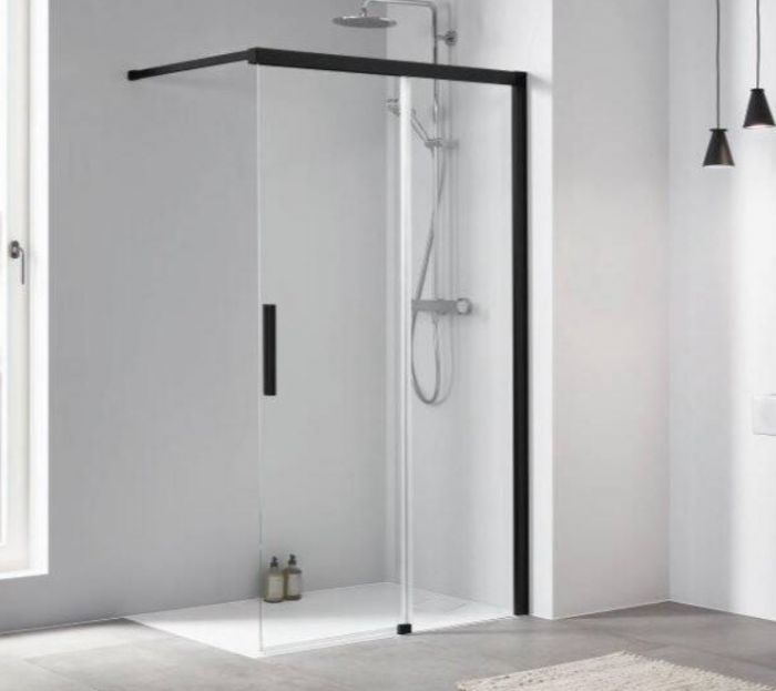Ściana przesuwna KERMI ŁAZIENKI Walk-In Nica NI J2R strona prawa 1200 x 2000 mm czarna soft szkło hartowane ESG przezroczyste z powłoką KermiCLEAN | NIJ2R120203PK